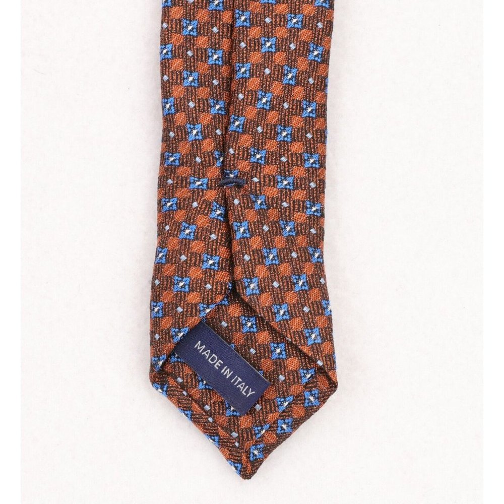 Geoff Nicholson Silk Neck Tie Brown Blue Geometric Pattern Made In Italy - Picture 6 of 8